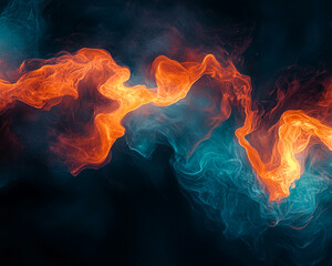 Aufkleber - Abstract image of swirling orange and teal smoke on black background, creating a dynamic and energetic composition, showcasing fluidity and contrast