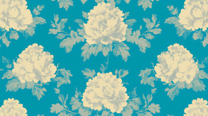 Poster - Classic elegant floral pattern with vintage style on turquoise background for design and decoration
