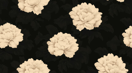 Poster - Elegant floral pattern with cream blooms on black background for fashion and design