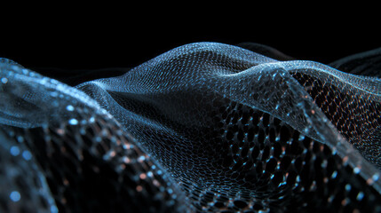 Poster - Abstract crisp overlay texture with digital mesh waves on black background for creative design