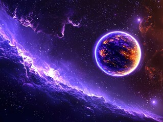 Poster - A stunning deep-space scene showcasing a beautifully rendered planet surrounded by the infinite vastness of space