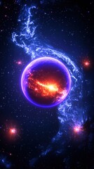 Poster - A beautiful cosmic painting showcasing a radiant blue nebula adorned with stars set against the infinite background