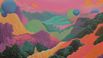Poster - Vibrant abstract landscape with surreal elements for artistic design