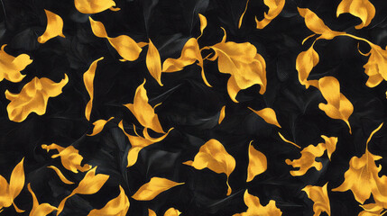 Poster - Elegant and simple abstract pattern with golden leaves on dark background