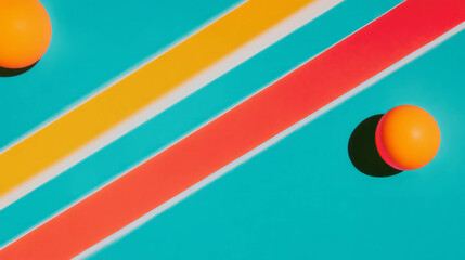 Poster - Vibrant abstract flat lay background with colorful stripes and spheres