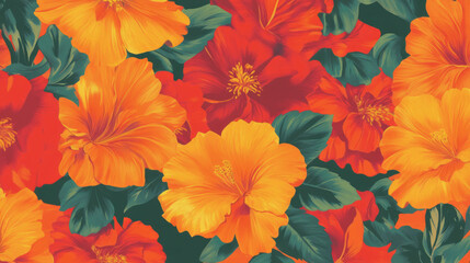 Aufkleber - Vibrant floral abstract background with orange and red flowers for creative design