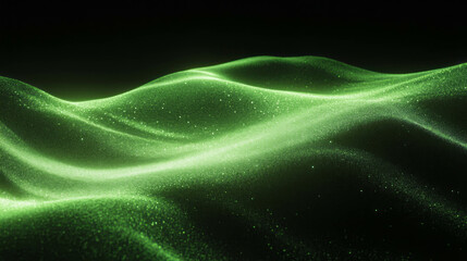 Poster - Vibrant green light waves on black background for creative design