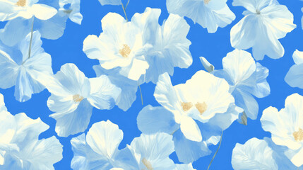 Poster - Elegant high key floral pattern on blue background for decorative design