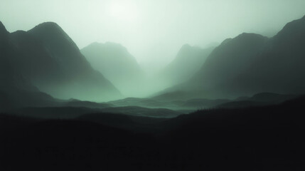 Poster - Serene high key mountain landscape in misty morning glow