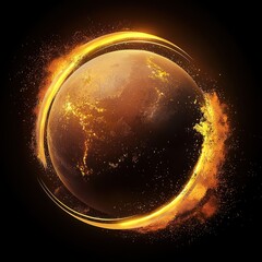 Poster - Dramatic scene of earth surrounded by fire and flames against a backdrop of a celestial alien planet with a golden glow