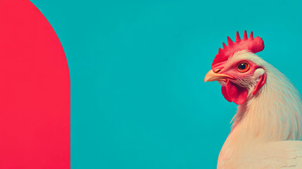 Poster - Vibrant chicken portrait with colorful background for creative design