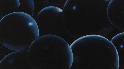 Poster - Abstract composition with black velvet spheres in smooth texture