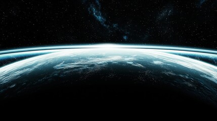 Wall Mural - cosmic scene showcasing a glowing planet with a radiant star in the background against deep black sp