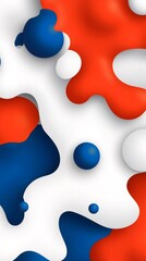 Poster - Vibrant red, white, blue fluid shapes forming contemporary abstract geometric design