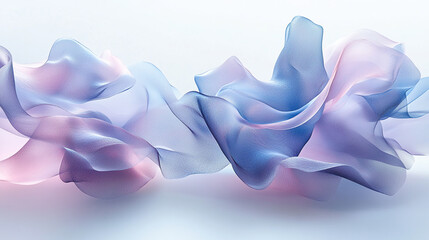 Poster - Abstract image of flowing, translucent fabric in shades of blue and pink, creating a soft, ethereal mood, suggesting elegance and serenity
