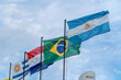 © Javier - Grupo de banderas ondeando al viento: Argentina, Brasil, Paraguay y Uruguay. Convención del Mercosur
