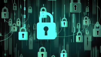 Poster - digital illustration of multiple padlocks symbolizes cybersecurity and data protection, focusing on 