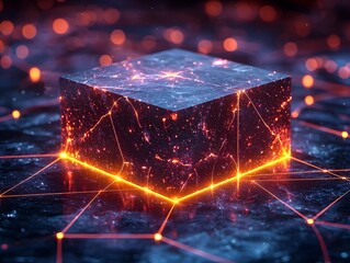  - floating minimalist podium in glowing digital space for product showcase