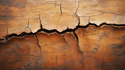 Poster - Rich textures unfold on an aged wooden surface, with deep fissures tracing patterns across the grain, reflecting the passage of time and the beauty in imperfection