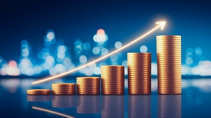 Aufkleber - A digital illustration shows stacks of gold coins arranged in ascending order