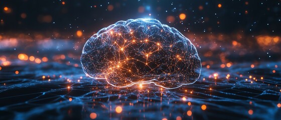 Poster - Advanced digital brain with neural connections, representing artificial intelligence, intelligent systems, and cuttingedge technology in a virtual environment