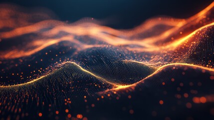Fototapete - Abstract Digital Waves of Orange Particles