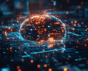 Poster - Futuristic digital brain with interconnected neural pathways, symbolizing intelligent systems, AI, and cuttingedge technology in a hightech environment