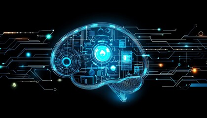 Poster - a digital brain with neural pathways, symbolizing intelligent ai systems and advanced technology in 