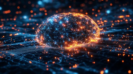 Poster - A futuristic digital brain with glowing neural connections, symbolizing AI, intelligent systems, and nextgen technology in an advanced digital landscape