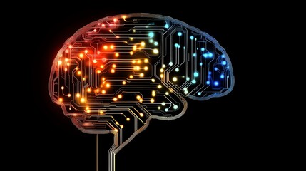 Poster - A glowing digital brain with neural links, representing AIdriven intelligent systems and advanced technology in a cybernetic, hightech world