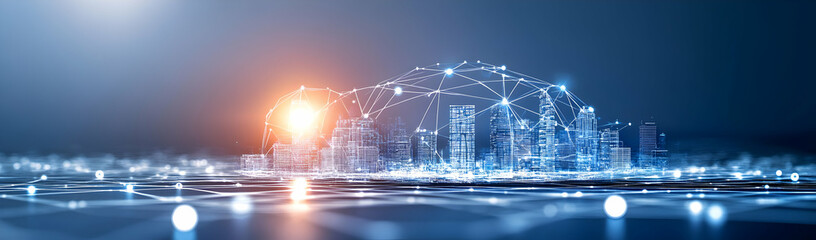Poster - Smart city network, glowing at night
