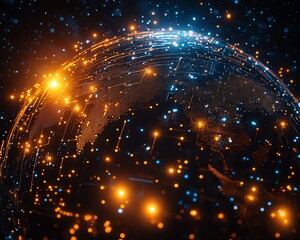 Poster - A glowing digital globe with circuit board elements, representing global digital connectivity and the cuttingedge technology of the modern world
