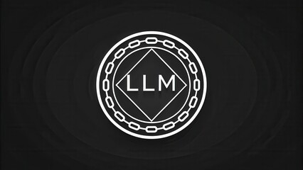 Poster - llm large language models. logo design featuring a chain motif and the letters llm on a dark backgro