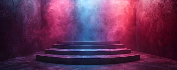 Poster - Vibrant Iridescent Podium with Neon Tube Frame for Product Display Concept