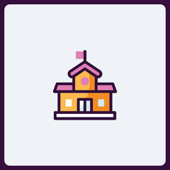 Poster - Colorful School Building Icon Depicting Education and Childhood Learning