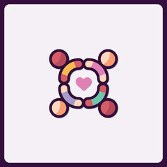 Poster - Colorful Connected Circles with Heart Symbolizing Unity and Harmony in Design