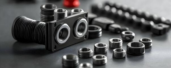 Poster - Industrial parts, close-up, grey surface