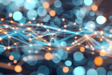 Fototapete - Abstract network of interconnected points and lines.  Bokeh effect adds depth and dynamism