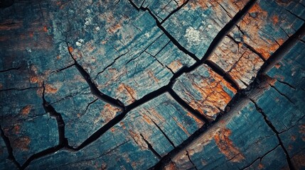 Poster - Textured lines and rich colors come alive on a weathered tree trunk, highlighting nature's intricate craftsmanship and the beauty of decay over time