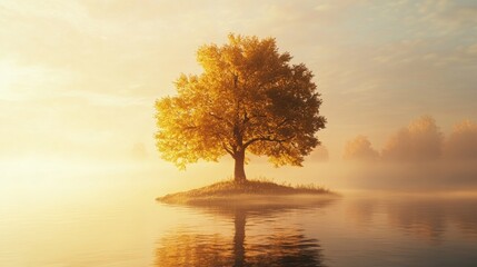 Wall Mural - lone tree island lake