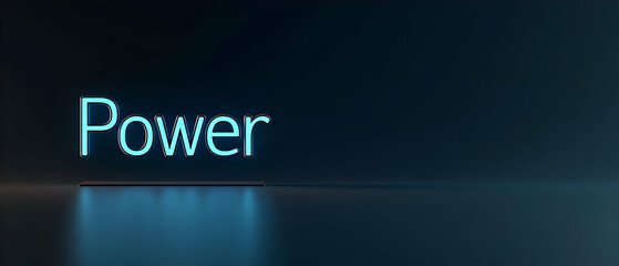 Poster - Pixelated Light Blue Power Text On A Dark Background With Subtle Floor Reflection In A Modern Minimalist Style