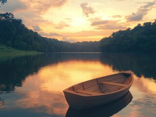 Wall Mural - small boat on lake