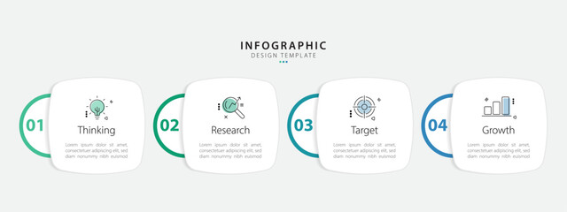 Aufkleber - Timeline infographic template. 4 Step timeline journey, calendar Flat simple infographics design template. presentation graph. Business concept with 4 options, vector illustration.