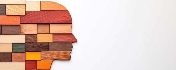 Poster - A creative representation of a human head formed by colorful wooden blocks, symbolizing complexity and diversity in thought.