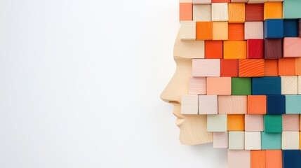 Poster - A colorful abstract representation of a face made from assorted blocks, showcasing creativity and artistic expression.