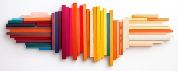 Poster - A vibrant arrangement of colorful wooden strips in a wave pattern, creating a dynamic visual composition.