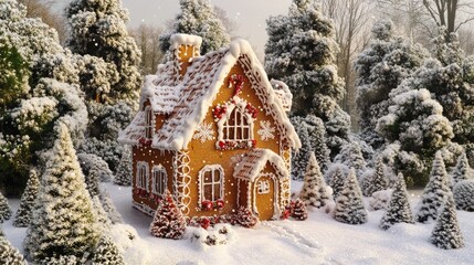 Wall Mural - Ginger House Snowy Forest