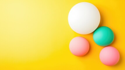 Poster - A vibrant arrangement of colorful balls on a bright yellow background, creating a playful and cheerful visual.
