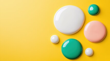 Poster - Colorful paint blobs on a bright yellow background create a vibrant, artistic feel, perfect for creative projects.