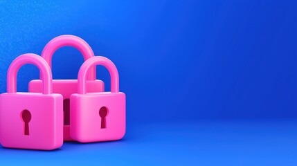 Poster - Three pink padlocks are arranged against a vibrant blue background, symbolizing security and protection.